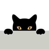 Black cat with yellow eyes peeks out from under the table vector