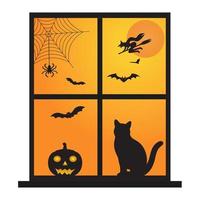 halloween con gato negro en la ventana vector