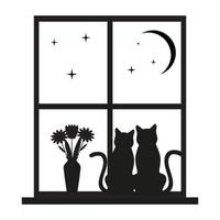 Two cats in a window on a background of the starry sky vector