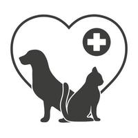 Dog with a cat on the background of the heart and a medical cross. vector