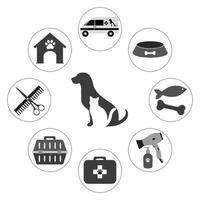 illustration of veterinary icons for pet service and care vector