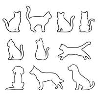 conjunto de siluetas de perros y gatos sobre un fondo blanco vector