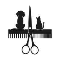 peluquería canina y felina. peine y tijeras. vector