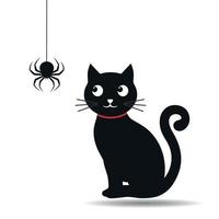 Black cute kitten looks at a hanging spider vector