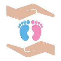 Illustration of footprints of a child in the palms of a person vector