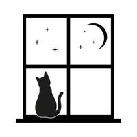 silhouette of a cat in the window against the night sky vector