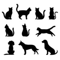 conjunto de siluetas de perros y gatos