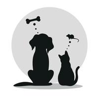 gato y perro en el fondo de la luna con pensamientos vector