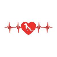 Veterinary emblem dog and cat in heart with pulse vector