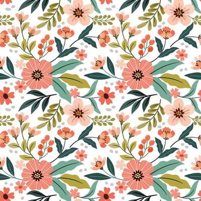 flowers design on white color background seamless pattern.