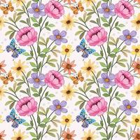 colorful flowers with butterfly seamless pattern. vector