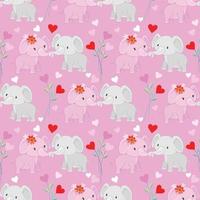 Cute couple elephant with heart shape seamless pattern. vector