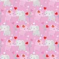 Cute couple elephant with heart shape seamless pattern. vector