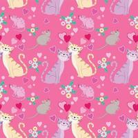 Cute cat and rat with heart shape seamless pattern vector