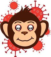 Vector Illustration of Monkey with Virus Cells. Monkeypox 2022 New Virus. Monkey Pox Fever