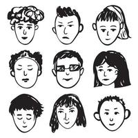 Vector Set of Hand Drawn Doodle Faces of Different People with Different Emotions