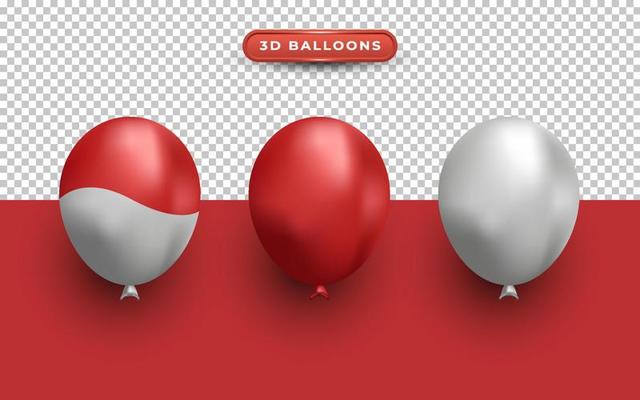 Set of Realistic 3D Balloons Indonesia Independence Day August 17th