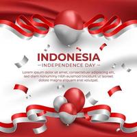 plantilla de banner de volante de redes sociales del día de la independencia de indonesia bandera ondulada indoneisa roja y blanca vector