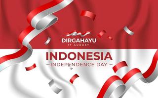 Indonesian Independence Day Landscape Banner Template With Ribbon Elements and Flag Background