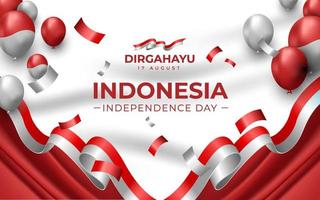 banner de paisaje del día de la independencia de indonesia con tonos rojos y blancos vector