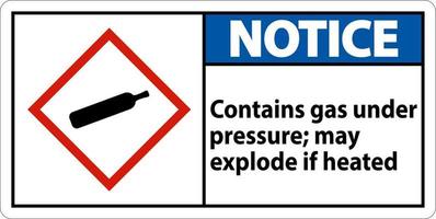 el aviso contiene gas bajo presión signo ghs sobre fondo blanco vector