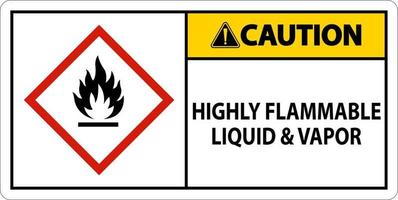 Precaución líquido altamente inflamable y signo de ghs de vapor vector