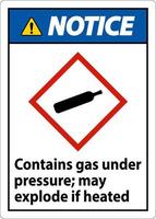 el aviso contiene gas bajo presión signo ghs sobre fondo blanco vector