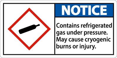 Notice Contains Refrigerated Gas Under Pressure GHS Sign vector