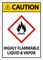 Caution Highly Flammable Liquid and Vapor GHS Sign vector