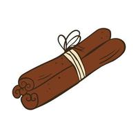 A bunch of spicy fragrant cinnamon . Vector illustration with doodles on the theme of cozy autumn.A cute element for greeting cards, posters, stickers and seasonal design. Isolated on a white backgrou