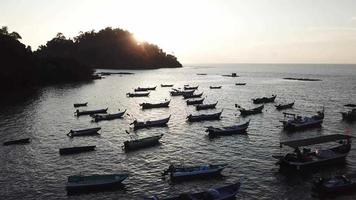 Fly over fishing boats at Pulau Sayak, Kedah. video