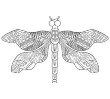 Contour linear illustration for coloring with decorative dragonfly. Beautiful insect, anti-stress picture. Linear art design for adults or children in the style of Zen ball, tattoo and coloring. vector