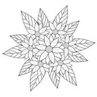 ramo de flores y hojas dibujadas a mano con flores en blanco y negro para un libro de colorear para adultos. vector