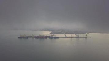 Aerial view North Butterworth Container Terminal in early morning video