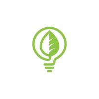 Green bulb logo design vector with leaf logo design