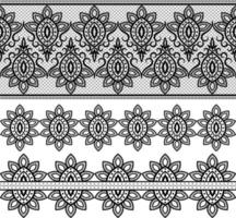 colección de elegantes cordones bordados en tela de estilo vintage. ilustración de stock vectorial. negro sobre fondo blanco, aislado.