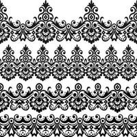 Collection of elegant vintage style fabric embroidered laces. Vector stock illustration. black on white background, isolated.