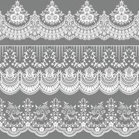 Collection of elegant vintage style fabric embroidered laces. Vector stock illustration. black on white background, isolated.