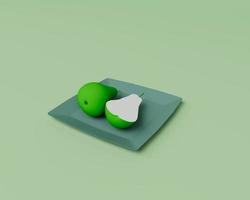 3d render of Pear on bowl isolated on Pastel background, 3d background minimal scene photo