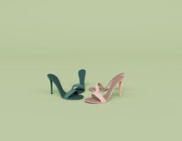 3d render of two pair Female High Heel Sandals 3d illustration isolated on pastel colors, minimal scene photo