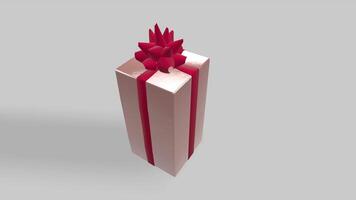 3d rendering Christmas and New Year's Day, pink gift box with red ribbon on white background photo