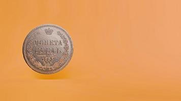 Render 3d de moneda de rublo ruso sobre fondo de oro de cosecha foto