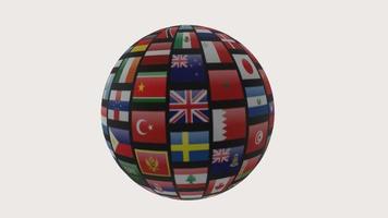 3d render banderas del mundo en globo sobre fondo blanco foto