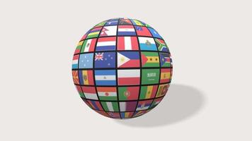 3d render Flags of the world in globe on white backgroung photo