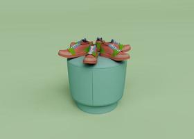 3d render of shoes top of stool isolated on Pastel background, 3d background minimal scene photo
