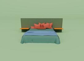 3d renderizado de cama con almohada aislada sobre fondo pastel, escena mínima de fondo 3d foto