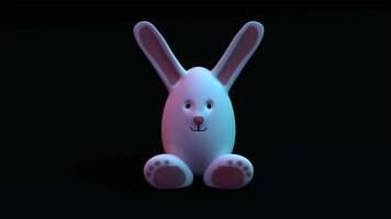 3d render white bunny face easter egg rabbit with long ear on black background photo