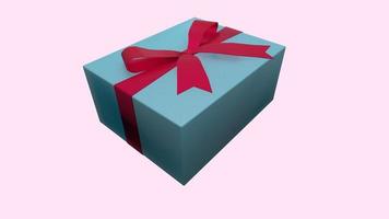 3d rendering Christmas and New Year's Day, blue gift box with red ribbon on pink background photo