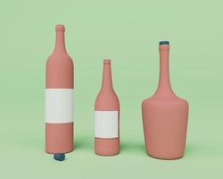La representación 3d de la botella de alcohol en el fondo de color de la maja se puede usar para la maqueta foto