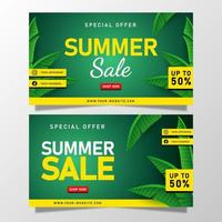 Summer Sale banner with tropical leaves vector